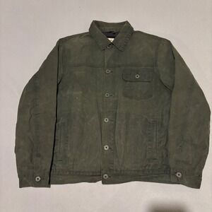 Flint and Tinder Waxed Trucker Jacket Flannel Lined Forest Green Mens Medium USA